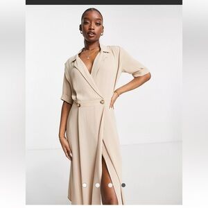 ASOS Stone Beige Wrap Tux Midi Dress